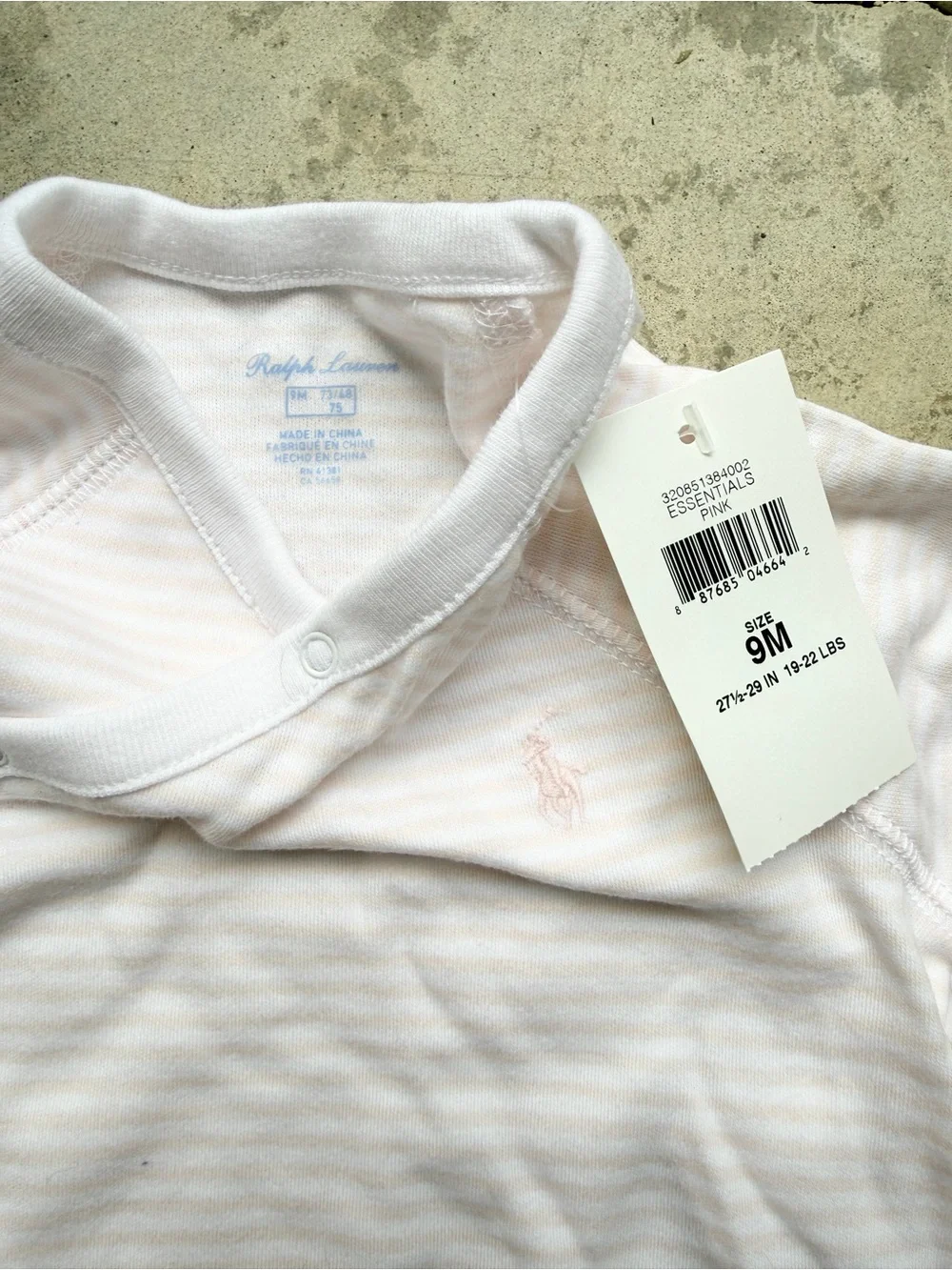 Ralph Lauren Baby Pink Striped Snap-Front Bodysuit & Hat Set 9mo